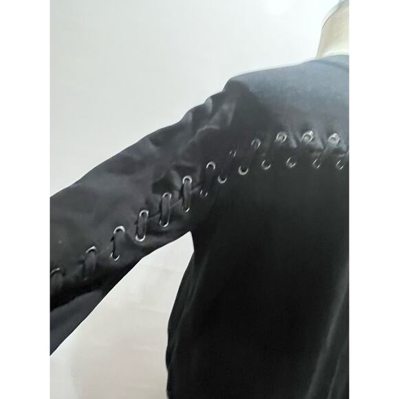 ALLSAINTS Yara Silver Grommet Laced Black Jersey Cotton Relaxed Sweatshirt med - Picture 9 of 11